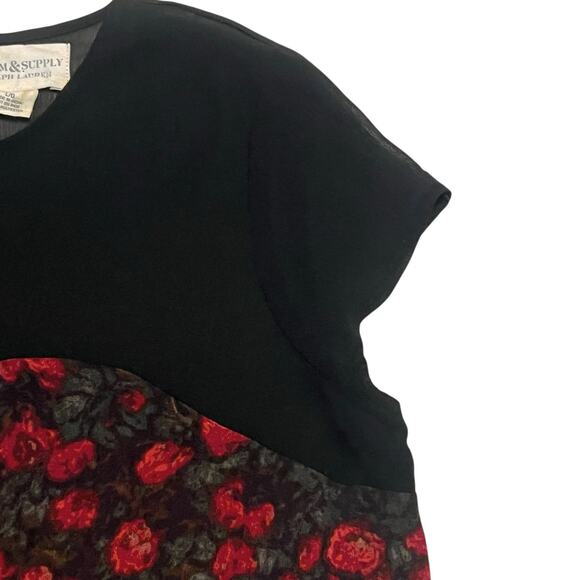 Vintage Denim & Supply Ralph Lauren Floral Sheer Shift Dress Drop Waist Red Blk - Picture 4 of 8